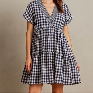 NWT Anthropologie 11.1 Tylho Navy & White Gingham Dress Size Large $138